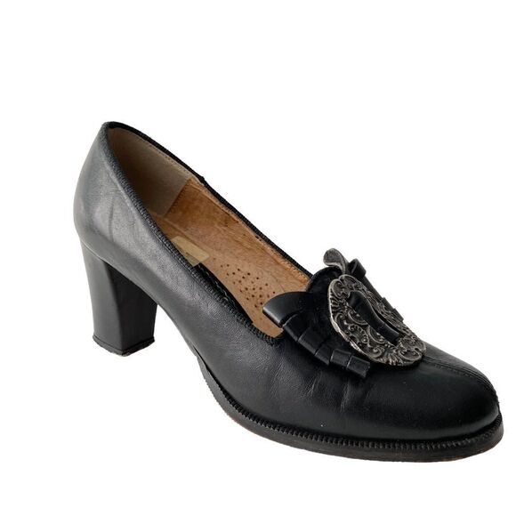 Vintage Salzburger Trachten Buckle Leather Heels in Size EU 37 Made in Italy - Picture 1 of 12